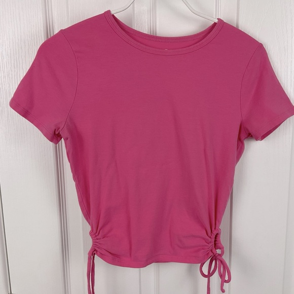 Pre-Owned Hollister Junior Pink Baby Tee Crop Top with Side Draw Strings, Size S - Picture 1 of 5